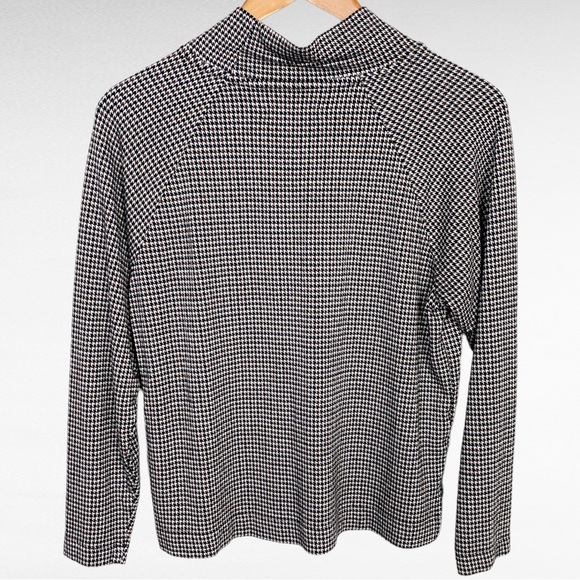 Lou & Grey for LOFT | Brown Black & White Houndstooth Mock Neck Sweater Top - Picture 5 of 7
